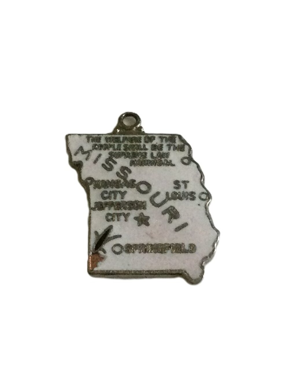 Vintage Silver Tone White Enamel Missouri State Charm
